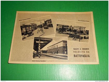 Cartolina Saluti a grande velocità da Battipaglia - Vedute diverse 1950 ca