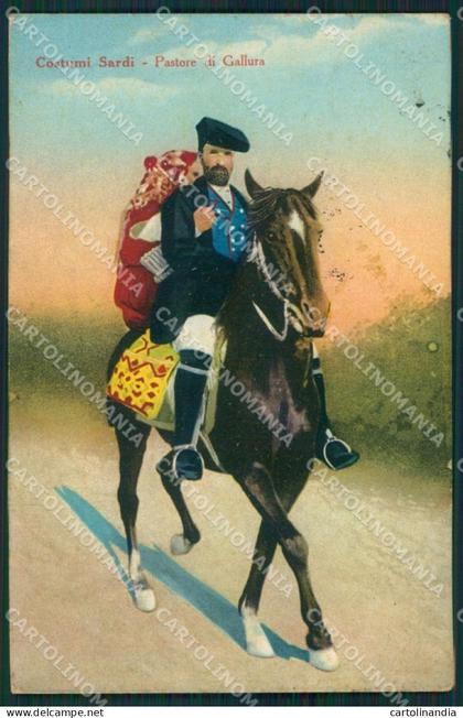 Sassari Olbia Gallura Costumi Sardi Pastore PIEGA cartolina MQ5236