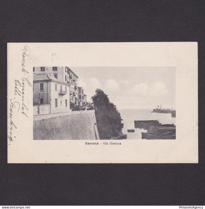 ITALY 1911, Postcard, Savona, Via Genova, send to Denmark
