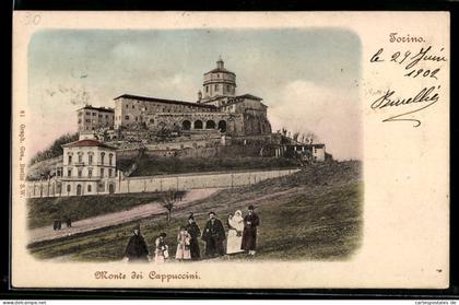 Cartolina Torino, Monte dei Cappuccini con passeggiata di persone