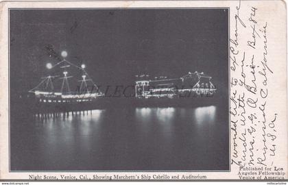 CALIFORNIA - Venice, Night Scene, Marchetti's Cabrillo and Auditorium, Postcard