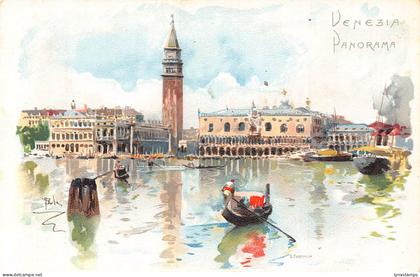 Italy Venezia Venice Panorama Gondolas Art vintage postcard