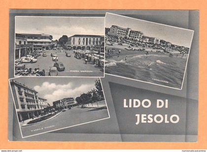 Jesolo piazze Mazzini e Marconi cpa viaggiata 1960