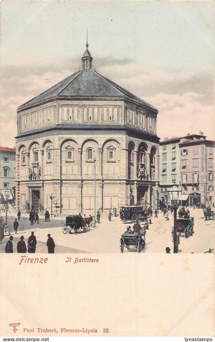 Italy Firenze Florence Il Battistero Carriages vintage postcard