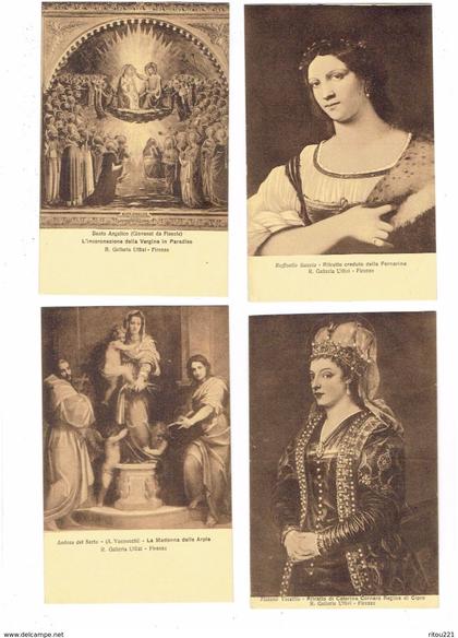 lot 9 cpa - Italy Firenze - galleria Uffizi - La Madonna bébé ange Caterina Cornaro Regina di Cipro Fornarina