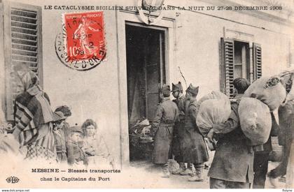 messine - les blessés transportés chez le capitaine du port - cataclysme sicilien décembre 1908 - italie italia