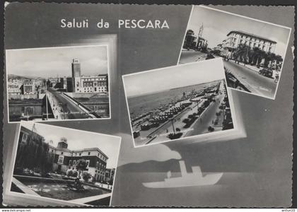 $#$#(AD2605)-PESCARA-  Saluti da Pescara, vedutine, usata 1955