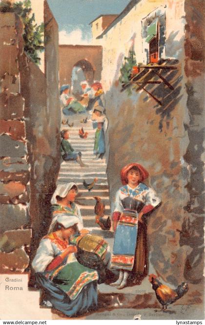 Italy Roma Rome Gardini Girls Traditional Costumes Chicken Stairs postcard