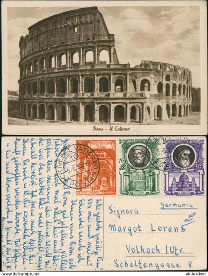 Cartolina Rom Roma Kolosseum / Colosseo 1953  gel. Mischfrankatur