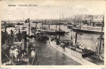 CPA Italie Italie Genova Panorama del porto Bateaux