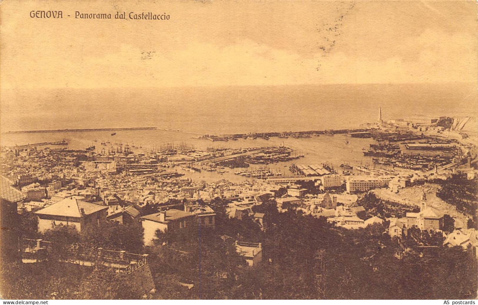 Italy 1911 Genova Genoa Panorama dal Castellaccio vintage postcard B809