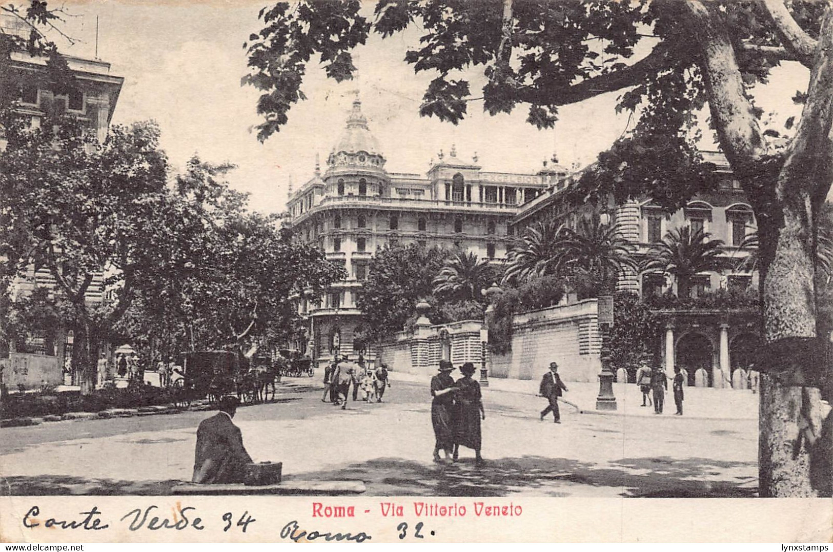 Italy 1926 Roma Rome Via Vitterior Veneto vintage postcard