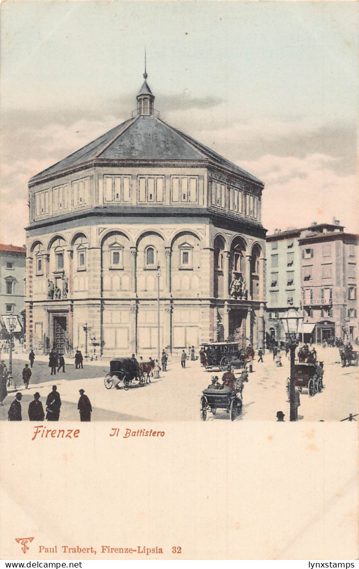 Italy Firenze Florence Il Battistero Carriages vintage postcard