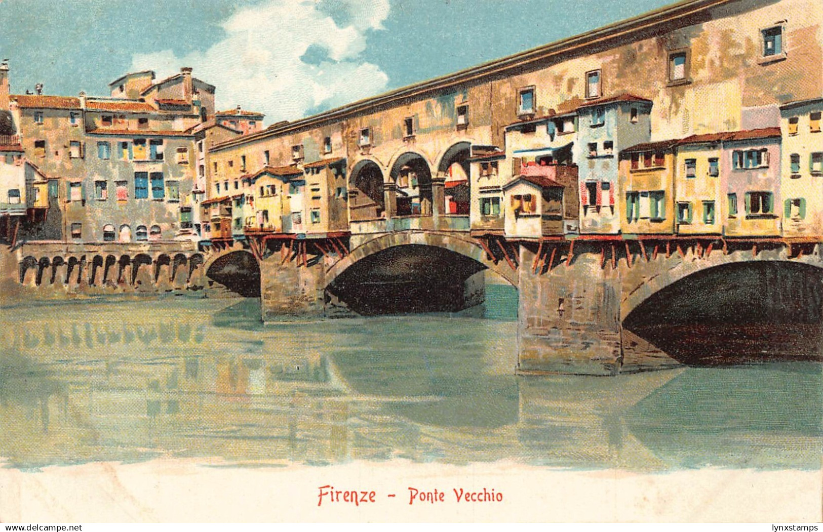 Italy Florence Firenze Ponte Vecchio Bridge Chromo litho vintage postcard