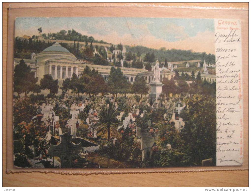 ITALY Genova campo santo cemetery cimetiere cementerio cancel 1909 to Rotterdam Netherlands no stamp Genoa card Italia