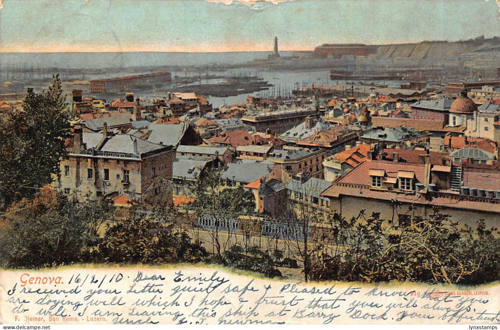 Italy Genova Genoa General View vintage postcard