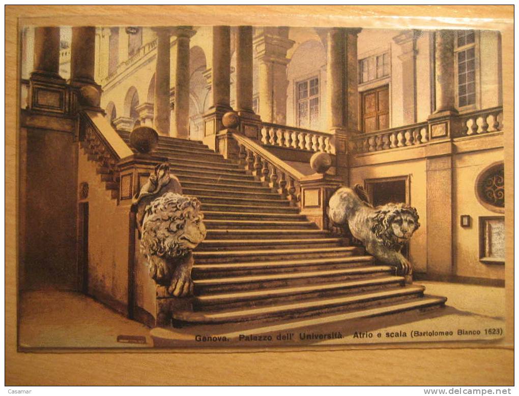 ITALY Genova Palazzo dell' Universita atrio scala lion leon lions leones leone Genoa card Italia