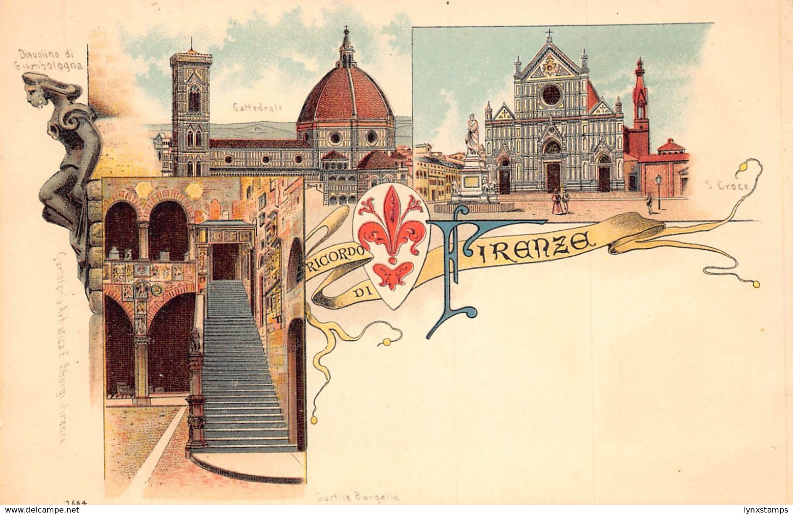 Italy Ricordo di Firenze Florence Cattedrale Gargoyle Diavolina Litho postcard