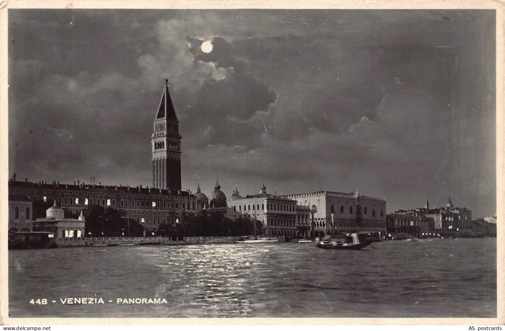 Italy Venezia Venice 1950 Panorama Moonlight postcard B789