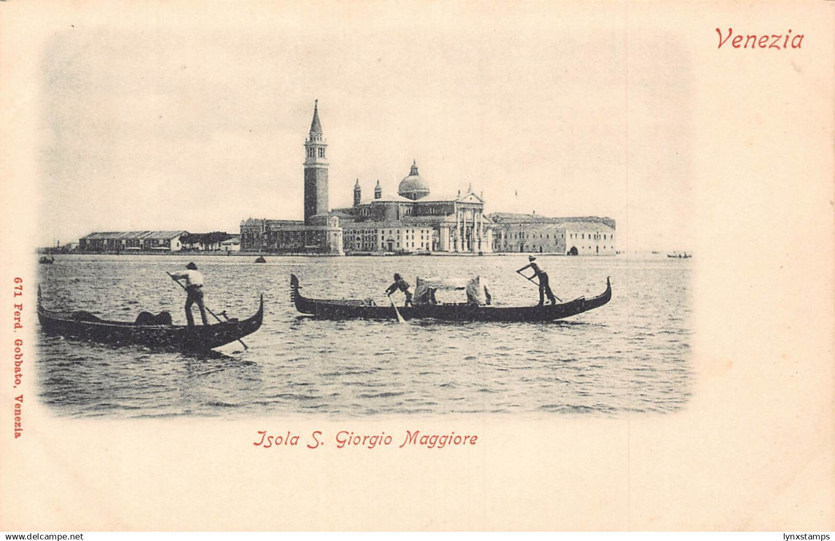 Italy Venice Venezia Isola S Giorgio Maggiore Gondolas vintage postcard
