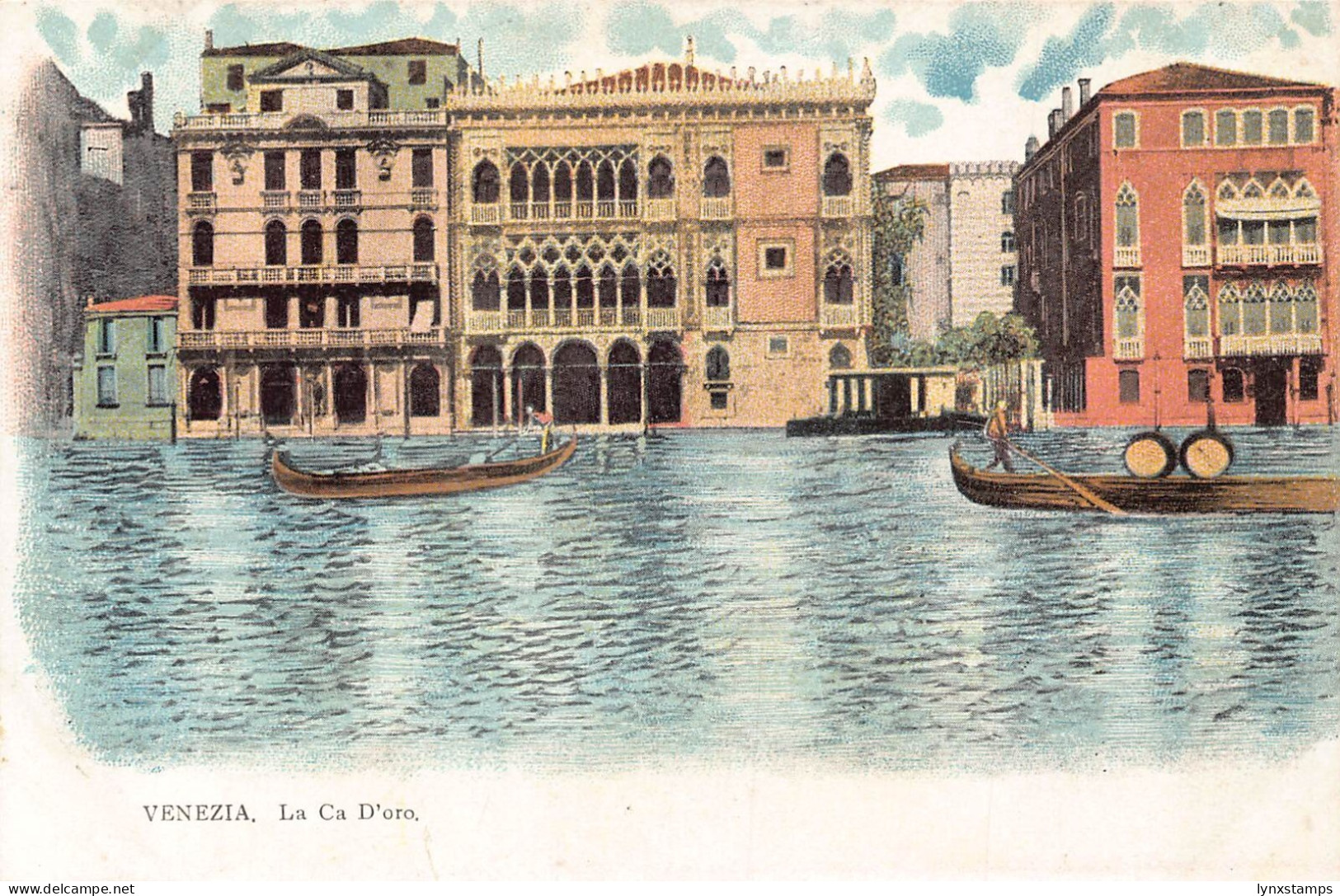 Italy Venice Venezia La Ca D'Oro Gondolas vintage postcard