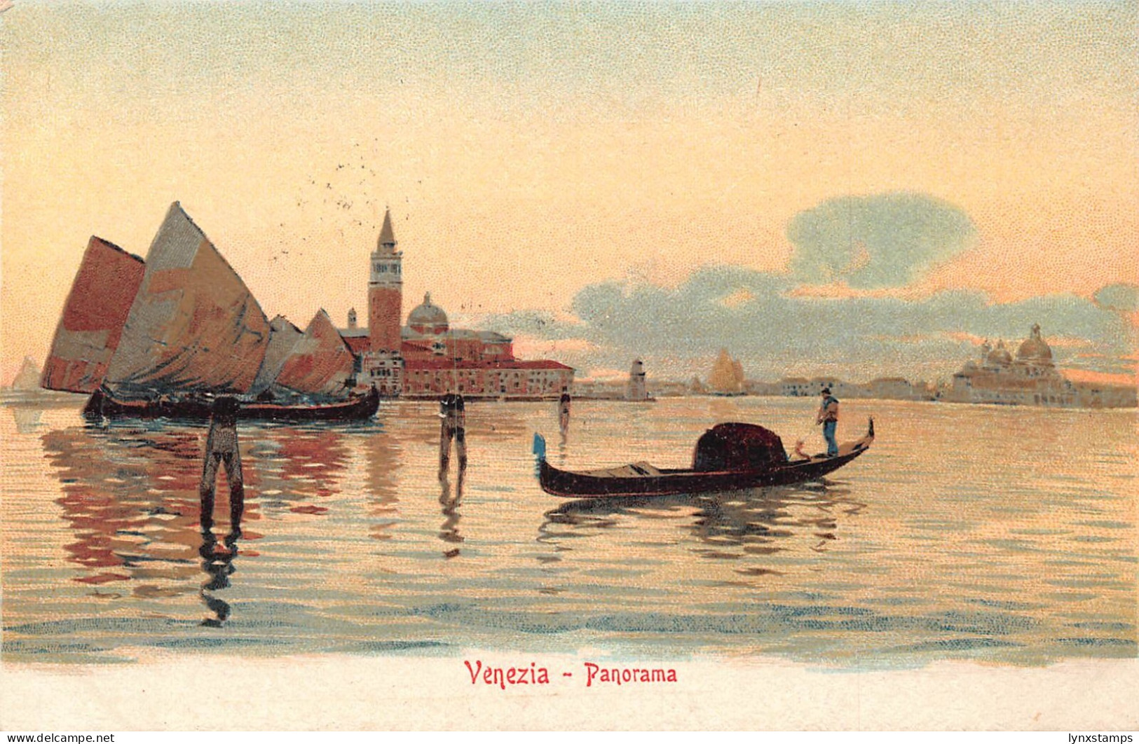 Italy Venice Venezia Panorama Fishing Boats vintage postcard