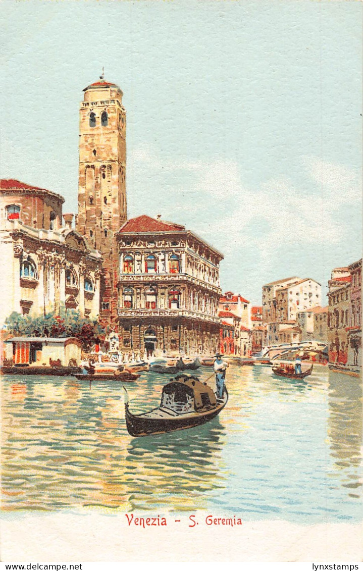 Italy Venice Venezia S Geremia Tower Gondola vintage postcard