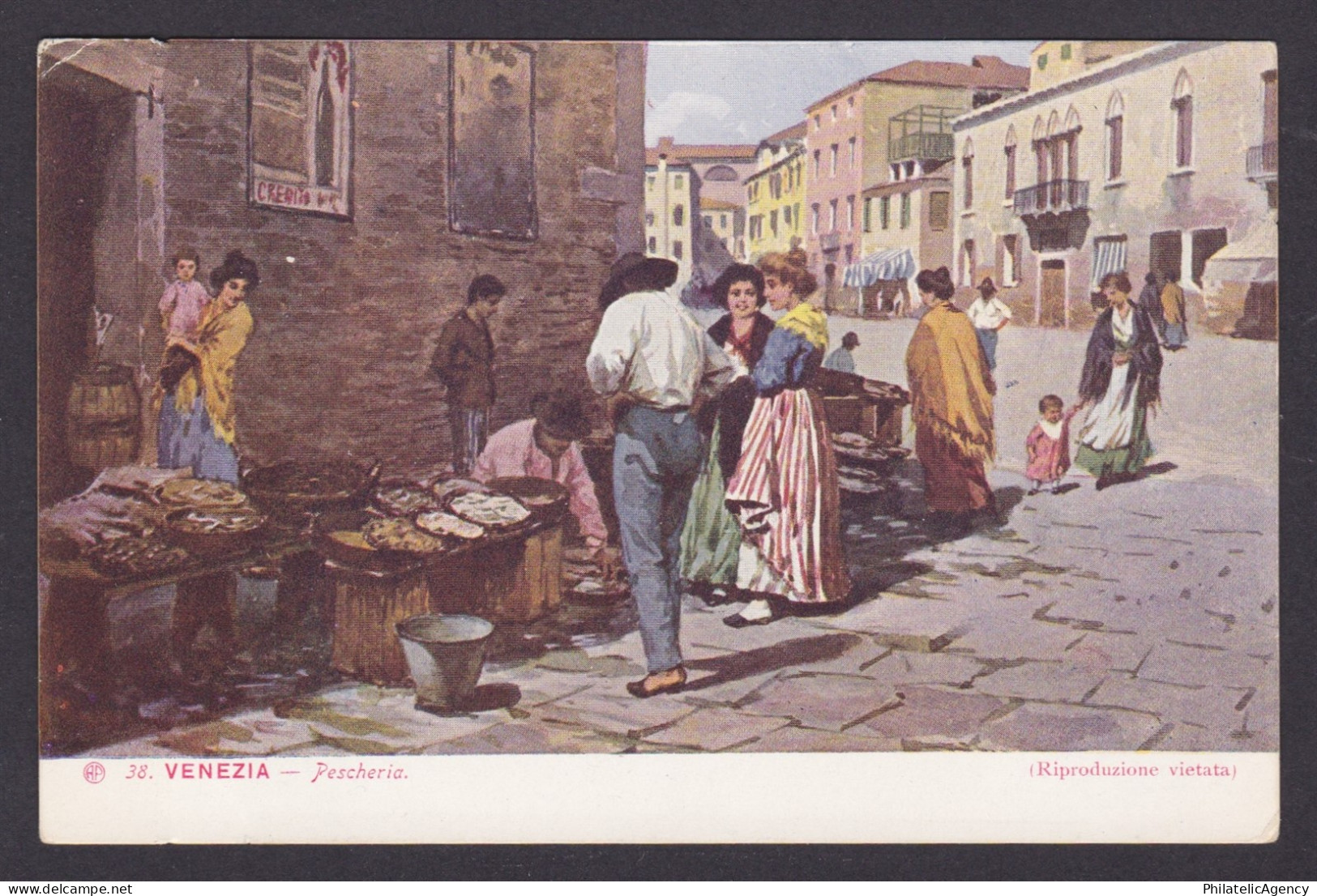 ITALY, Vintge postcard, Venice, Fishmonger