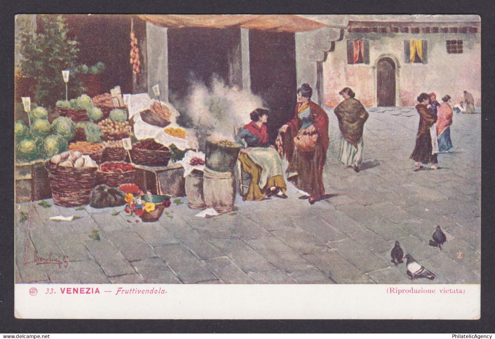 ITALY, Vintge postcard, Venice, Greengrocer
