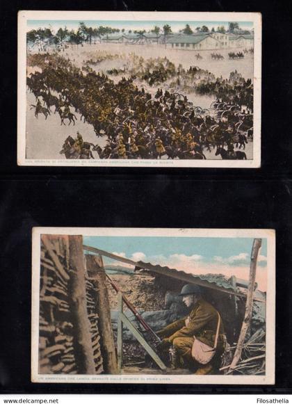 1 Guerra Mondiale 2 cartoline Truppe americane zona di guerra