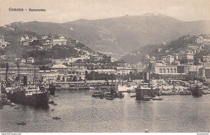 A017 Italy Genova Genoa Panoramic view steamboats vintage postcard