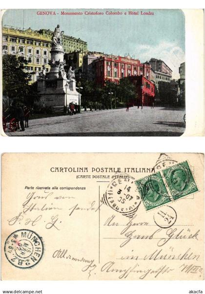 CPA GENOVA Monumento Cristoforo Colombo e Hotel Londra ITALY (532872)