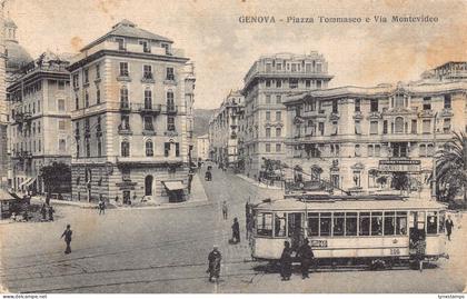 Italy Genova Genoa Piazza Tommaseo e Via Montevideo Tram vintage postcard