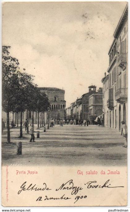 Un Saluto da Imola - Porta Appia - Viaggiata 1900 - Piega (vedi descrizione)
