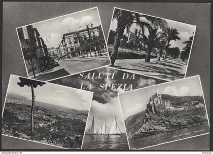 $#$#(AD2605)-LA SPEZIA-  Saluti da La Spezia vedutine, usata 1956