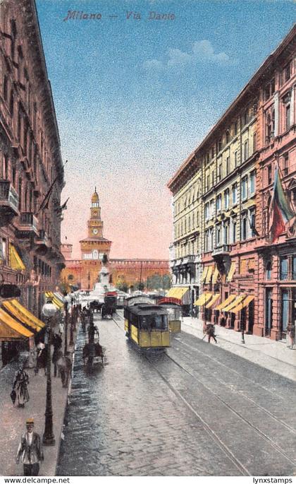 A954 Italy Milano Milan Via Dante Tram vintage postcard