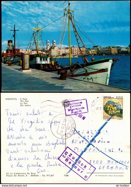 Cartoline Molfetta Il Porto - Hafen 1989  Retour Stempel