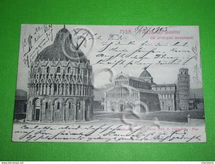 Cartolina Pisa - Piazza del Duomo e monumenti 1905