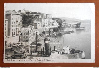 Cartolina Savona - Miramare e Funivia Savona - S. Giuseppe - 1940 ca.