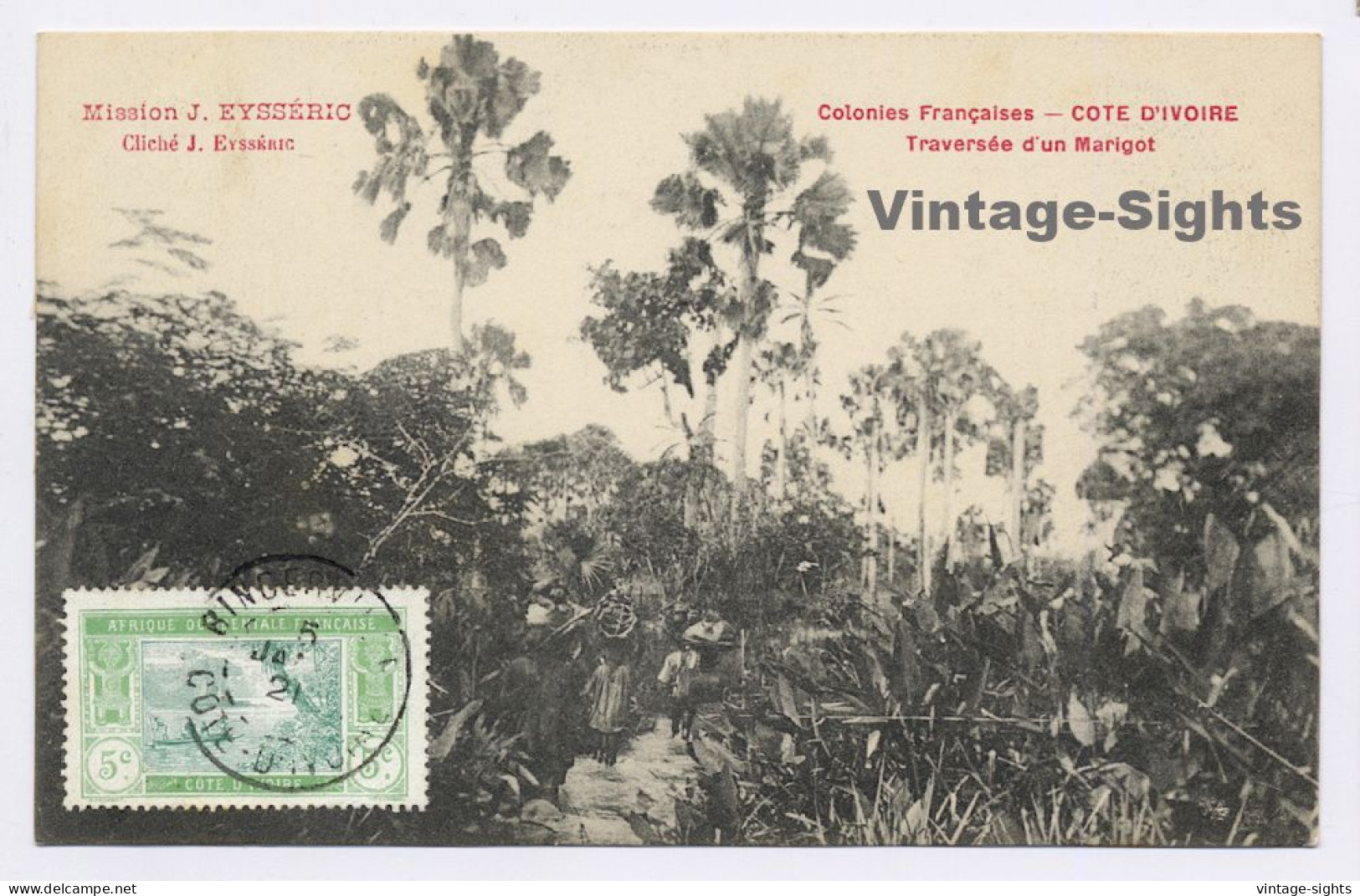 Ivory Coast: Mission J.Eysséric Crossing A Flood (Vintage PC 1921)