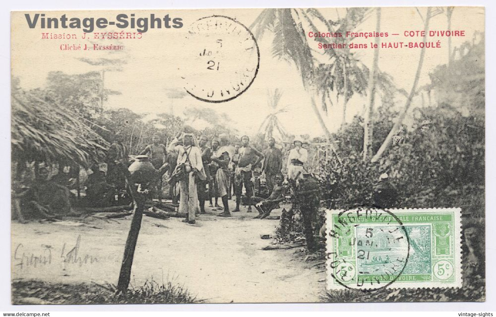 Ivory Coast: Mission J.Eysséric on Trail in the Haute-Baoulé (Vintage PC 1921)