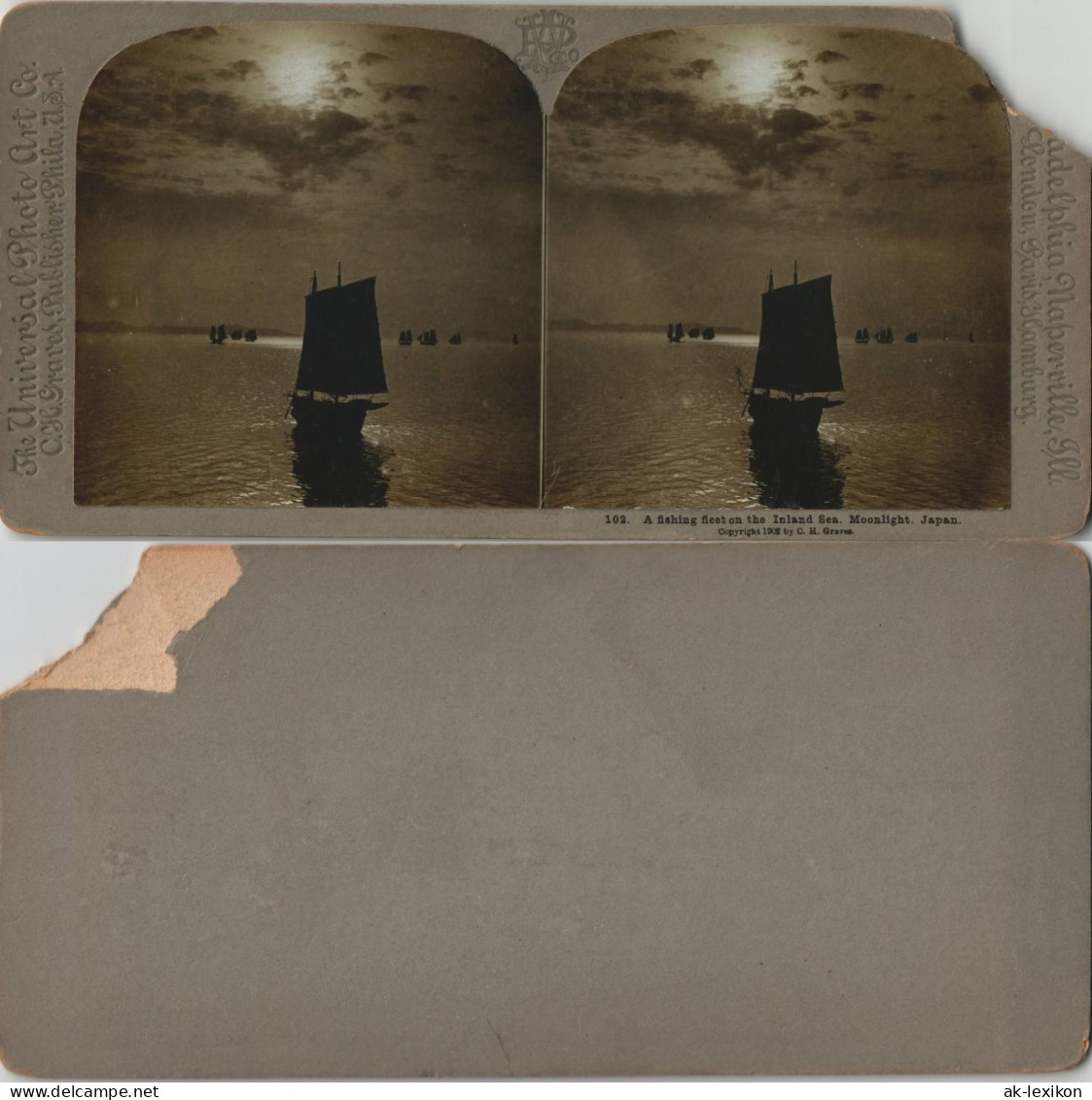 Japan Nippon Sunset Inland Sea, CDV Kabinettfoto 1902 3D/Stereoskopie