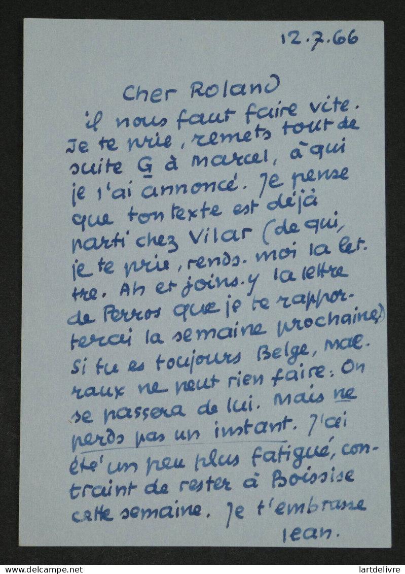 Jean PAULHAN, Écrivain - Lettre autographe signée à "Cher Roland", 1966