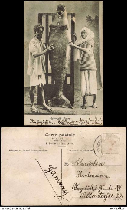 Aden Jemen عدن Mermaid-Aden, Einheimische mit "Meerjungfrau"-Fisch 1910