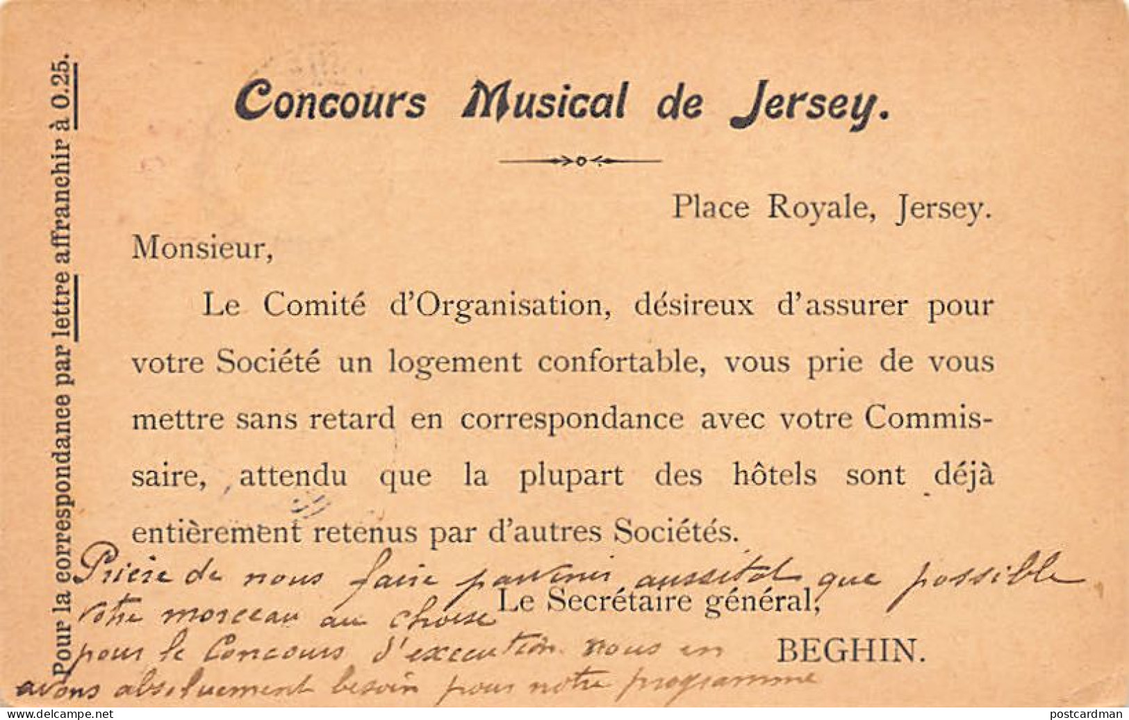 Jersey - Concours Musical de Jersey - Year 1907 - Publ. unknown