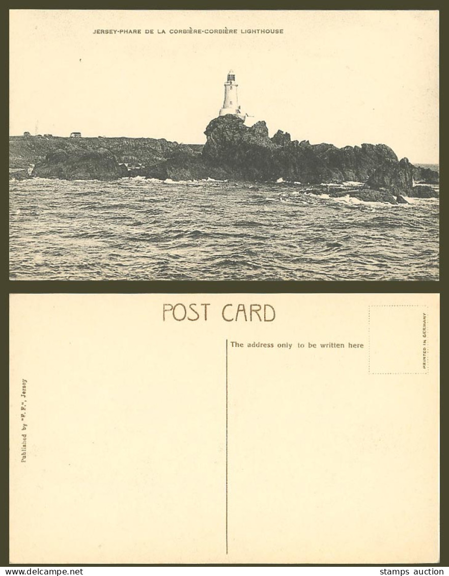 Jersey Phare de La Corbiere Corbière Lighthouse on Rocks Old Postcard F.F. C.I.
