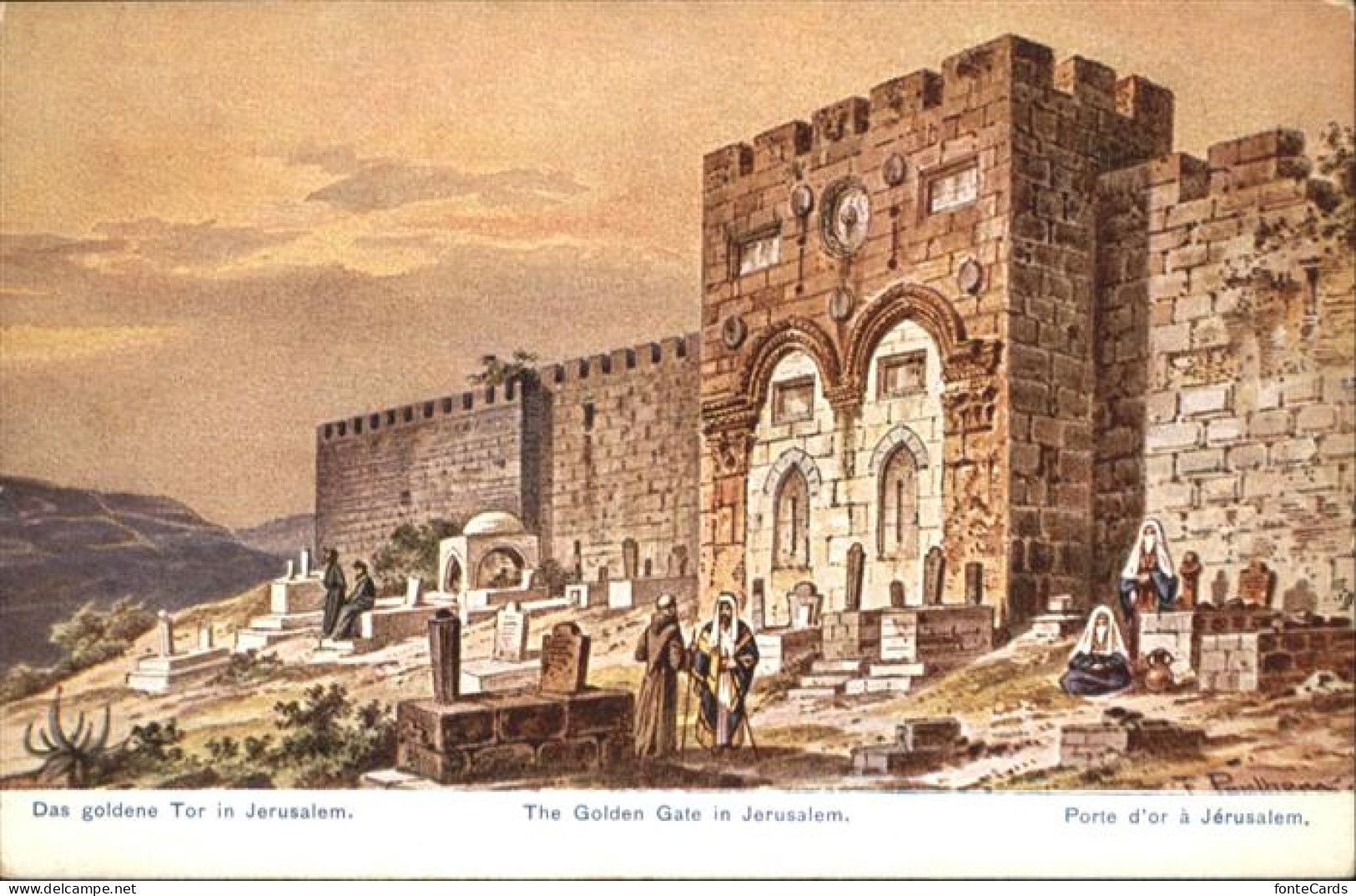 Jerusalem Yerushalayim Jerusalem Goldene Tor Golden Gate Porte Kuenstler F. Perl