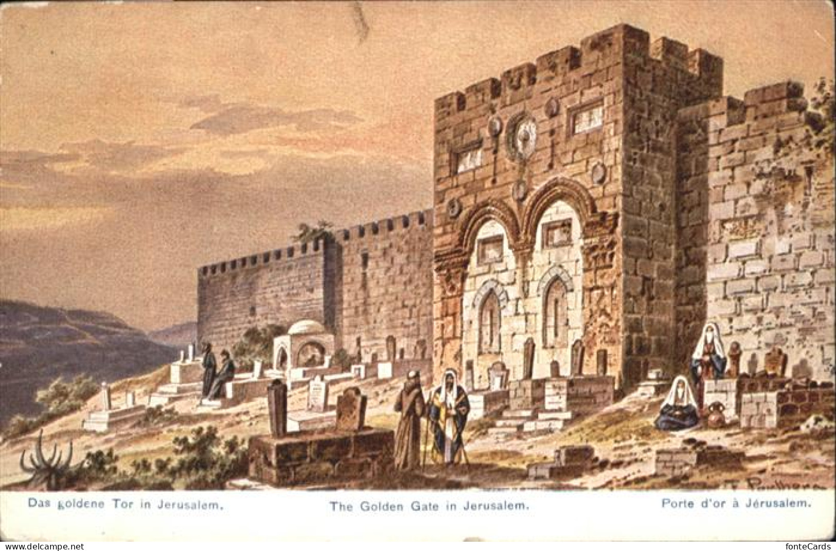 Jerusalem Yerushalayim Jerusalem Goldene Tor Golden Gate Porte Kuenstler F. Perl