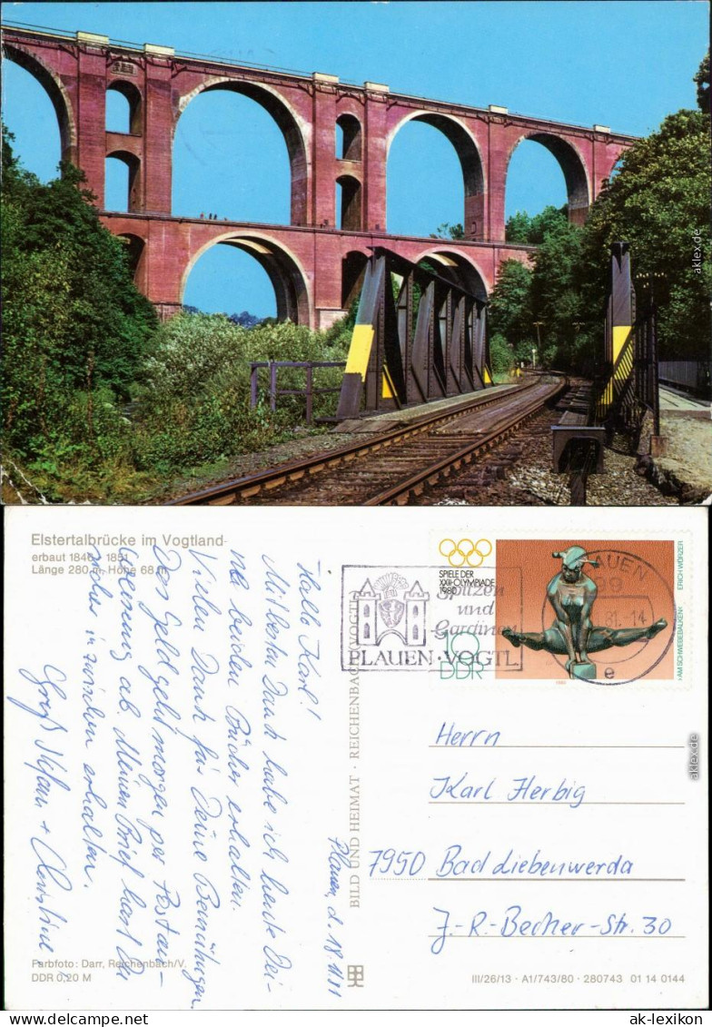 Jocketa-Pöhl Elstertalbrücke (erbaut 1846-51 - Länge 280 m, Höhe 68 m) 1981