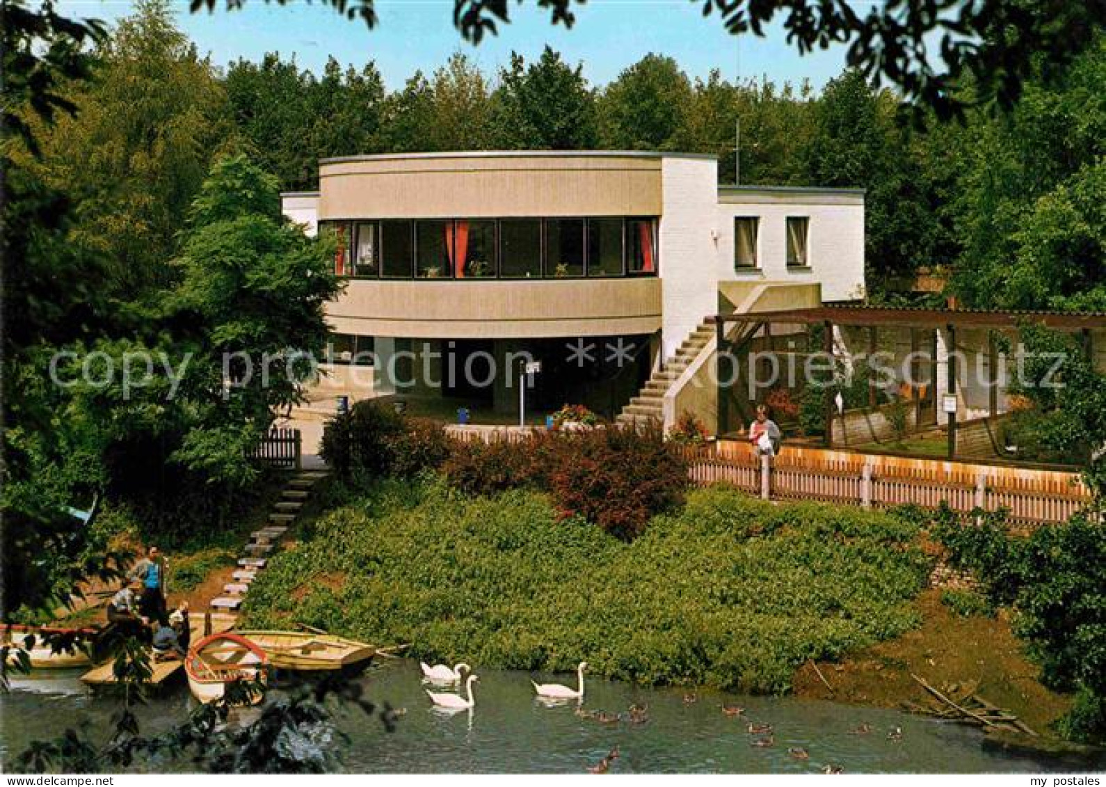 Juelich Brueckenkopf Zoo Clubhaus Gaestehaus Steg Schwaene